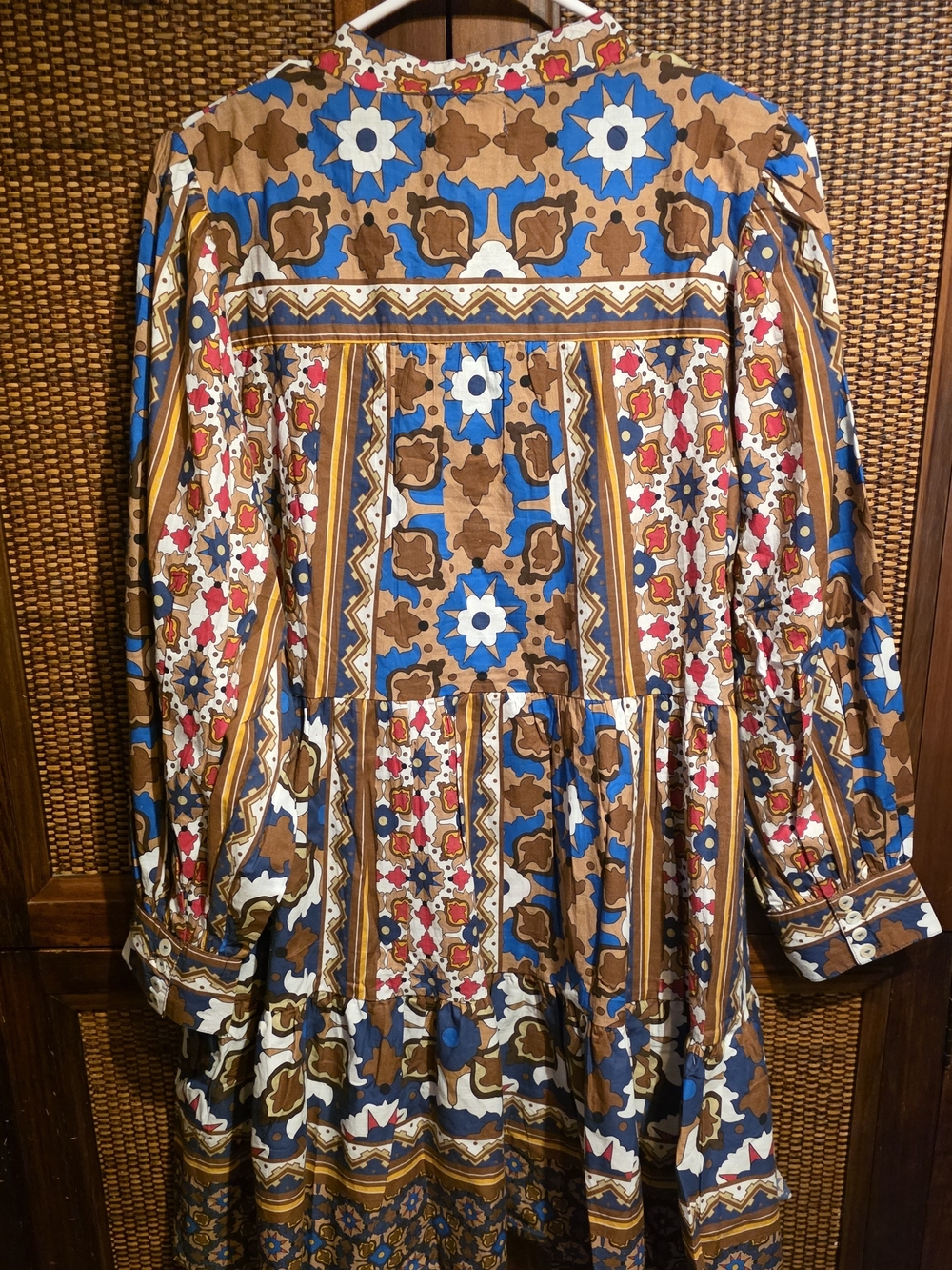 Farylina NWT Large Bohemian Printed Tiered Dress - Blue & Brown PTP 21 - Picture 3 of 4